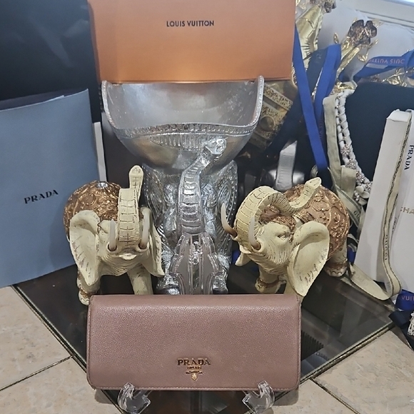 Prada Handbags - Prada Metallic Dusty Rose Saffiano Continental Wallet